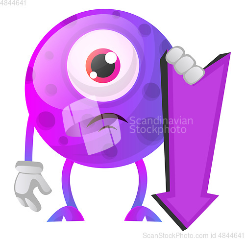 Image of Sad monster with direction sign down illustration vector on whit