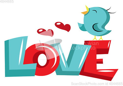 Image of Blue bird standing on love sign illustration vector on white bac
