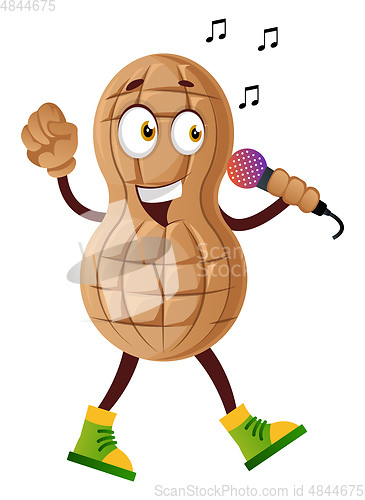 Image of Peanut sing on the microphone, illustration, vector on white bac