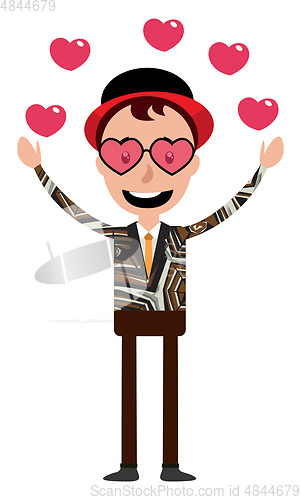 Image of Cartoon funny young man in love illustration vector on white bac