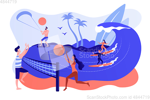 Image of Summer beach activities concept vector illustration.