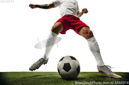 Image of Football or soccer player on white background - motion, action, activity concept
