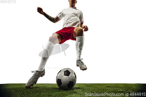 Image of Football or soccer player on white background - motion, action, activity concept