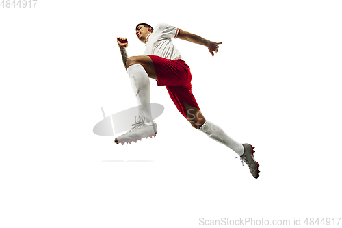 Image of Football or soccer player on white background - motion, action, activity concept