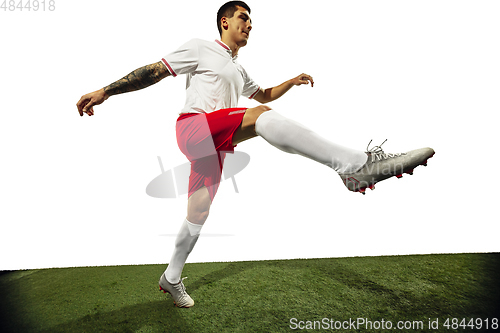 Image of Football or soccer player on white background - motion, action, activity concept