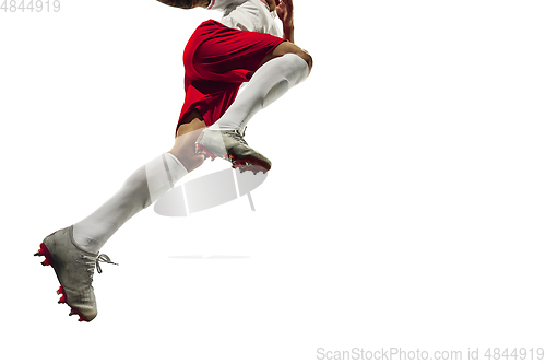 Image of Football or soccer player on white background - motion, action, activity concept