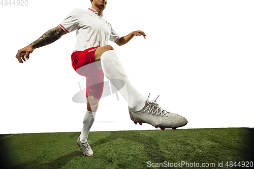 Image of Football or soccer player on white background - motion, action, activity concept