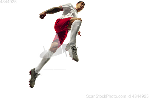 Image of Football or soccer player on white background - motion, action, activity concept