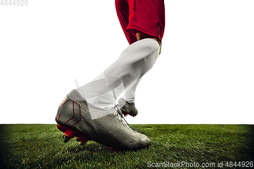 Image of Football or soccer player on white background - motion, action, activity concept
