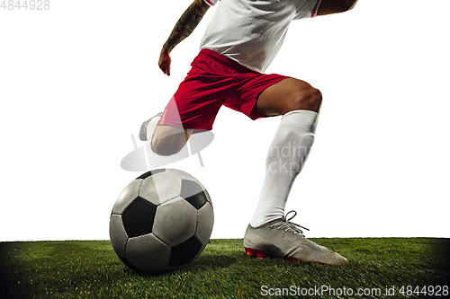 Image of Football or soccer player on white background - motion, action, activity concept