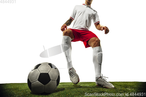 Image of Football or soccer player on white background - motion, action, activity concept