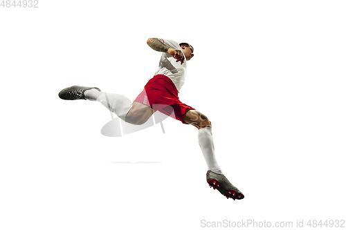 Image of Football or soccer player on white background - motion, action, activity concept