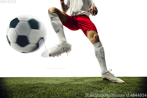 Image of Football or soccer player on white background - motion, action, activity concept