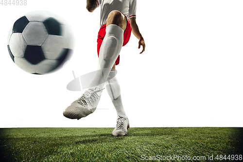 Image of Football or soccer player on white background - motion, action, activity concept