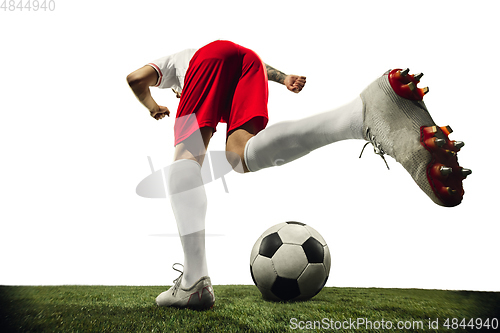 Image of Football or soccer player on white background - motion, action, activity concept