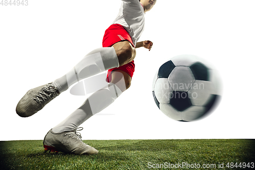 Image of Football or soccer player on white background - motion, action, activity concept