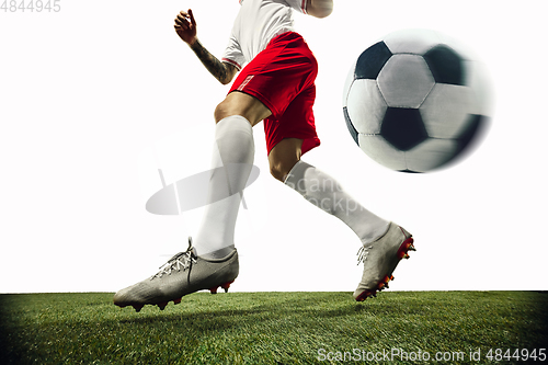 Image of Football or soccer player on white background - motion, action, activity concept