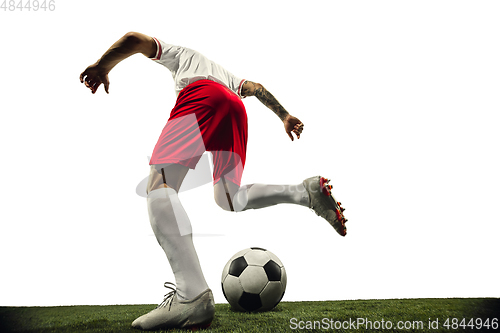 Image of Football or soccer player on white background - motion, action, activity concept