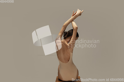 Image of Young graceful tender ballerina on pastel studio background