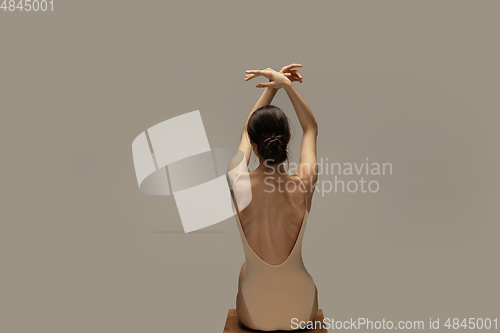 Image of Young graceful tender ballerina on pastel studio background