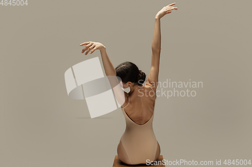 Image of Young graceful tender ballerina on pastel studio background