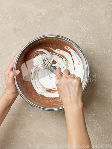 Image of chocolate cake dough making process