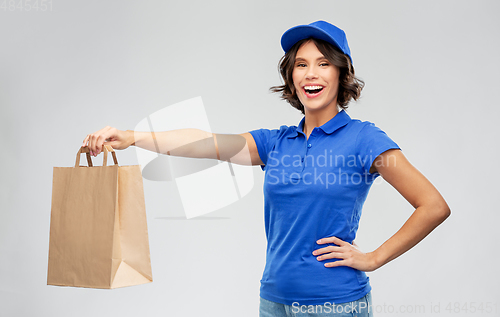 Image of delivery woman with takeaway food in paper bag