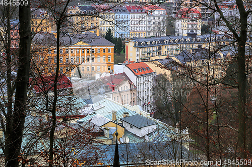 Image of Cityscape of Karlovy Vary from the hill in the late autumn