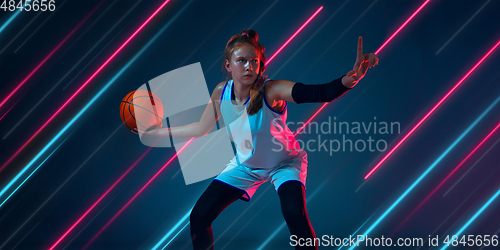 Image of Creative sport and neon lines on dark background, flyer, proposal