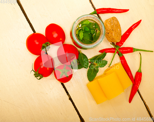 Image of Italian pasta paccheri with tomato mint and chili pepper