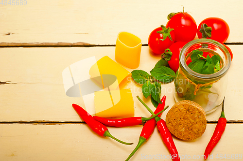 Image of Italian pasta paccheri with tomato mint and chili pepper