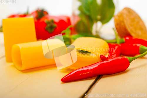 Image of Italian pasta paccheri with tomato mint and chili pepper