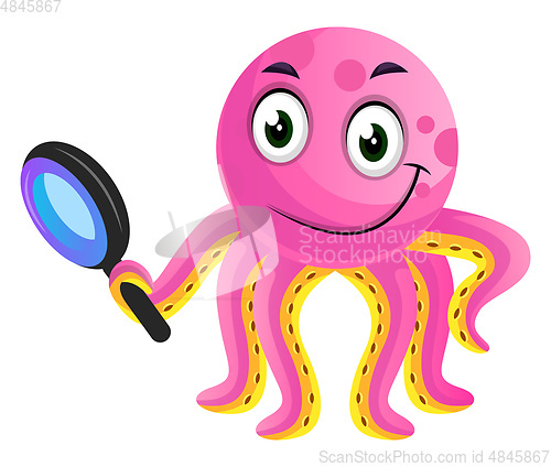 Image of Pink octopus researching illustration vector on white background