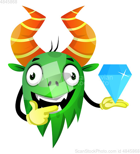 Image of Cheerful monster found a diamond, illustration, vector on white 