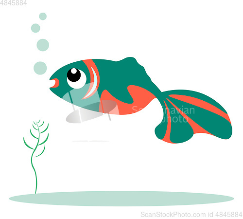 Image of Green and orange colored fish vector illustration 