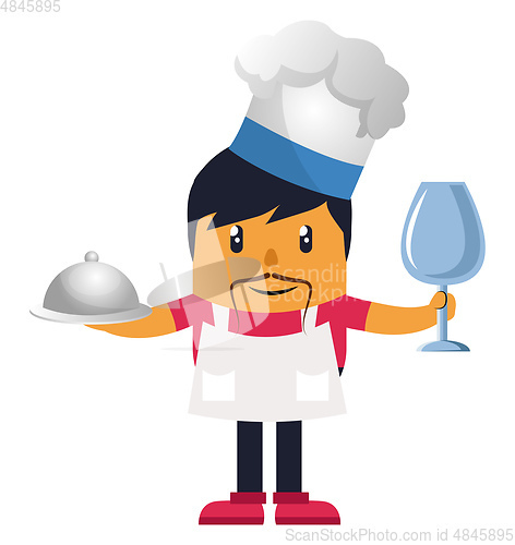 Image of Man cooking meal, illustration, vector on white background.