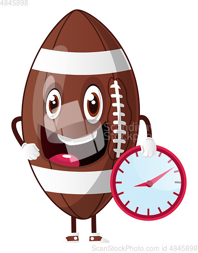 Image of Rugby ball holding clock, illustration, vector on white backgrou