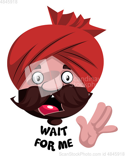 Image of Man with turban is showing stop gesture with hand, illustration,