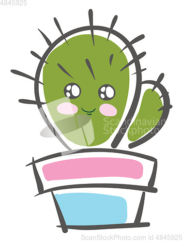 Image of Painting of a happy prickly cactus plant emoji vector color draw