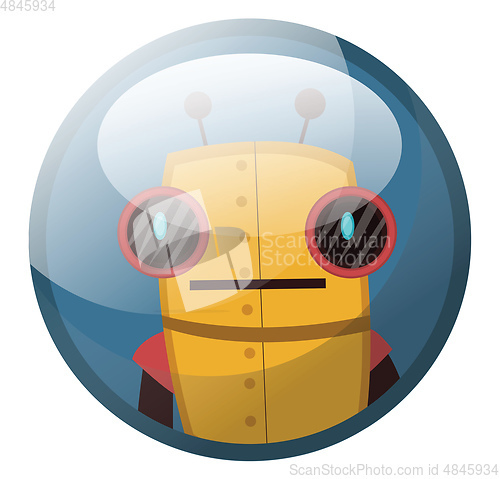 Image of Cartoon character of yellow retro robot with big black eyes vect