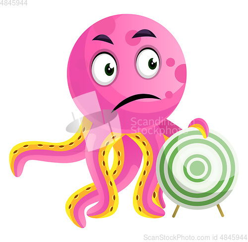 Image of Pink octopus holding a target illustration vector on white backg