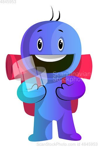 Image of Blue cartoon caracter with a backpack illustration vector on whi