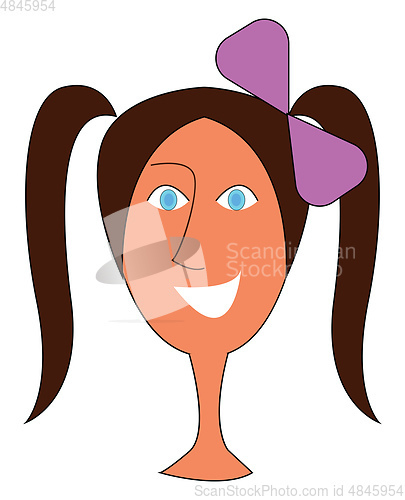 Image of Smiling girl with pink bow vector illustration on white backgrou