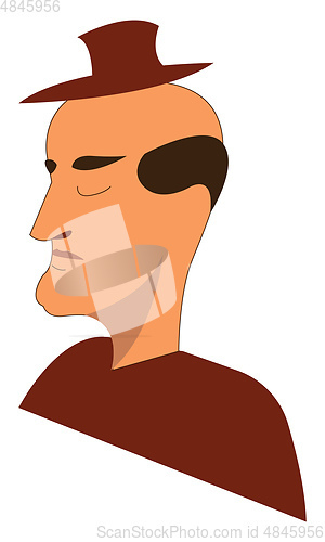 Image of Sad face of a partially-bald man wearing a brown shirt and a sma