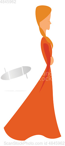 Image of A girl in graceful vintage style long orange gown dress vector c