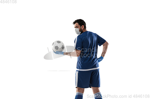 Image of Sportsman in protective mask, coronavirus treatment illustration concept