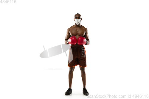 Image of Sportsman in protective mask, coronavirus treatment illustration concept