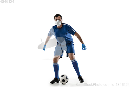 Image of Sportsman in protective mask, coronavirus treatment illustration concept