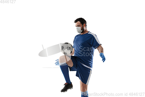 Image of Sportsman in protective mask, coronavirus treatment illustration concept