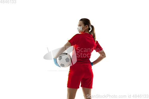 Image of Sportswoman in protective mask, coronavirus treatment illustration concept